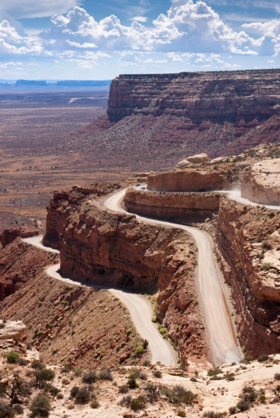 A drive up the awesome Moqui Dugway leads to fabulous overlooks, Monument Valley, Valley of the Gods, Muley Point.